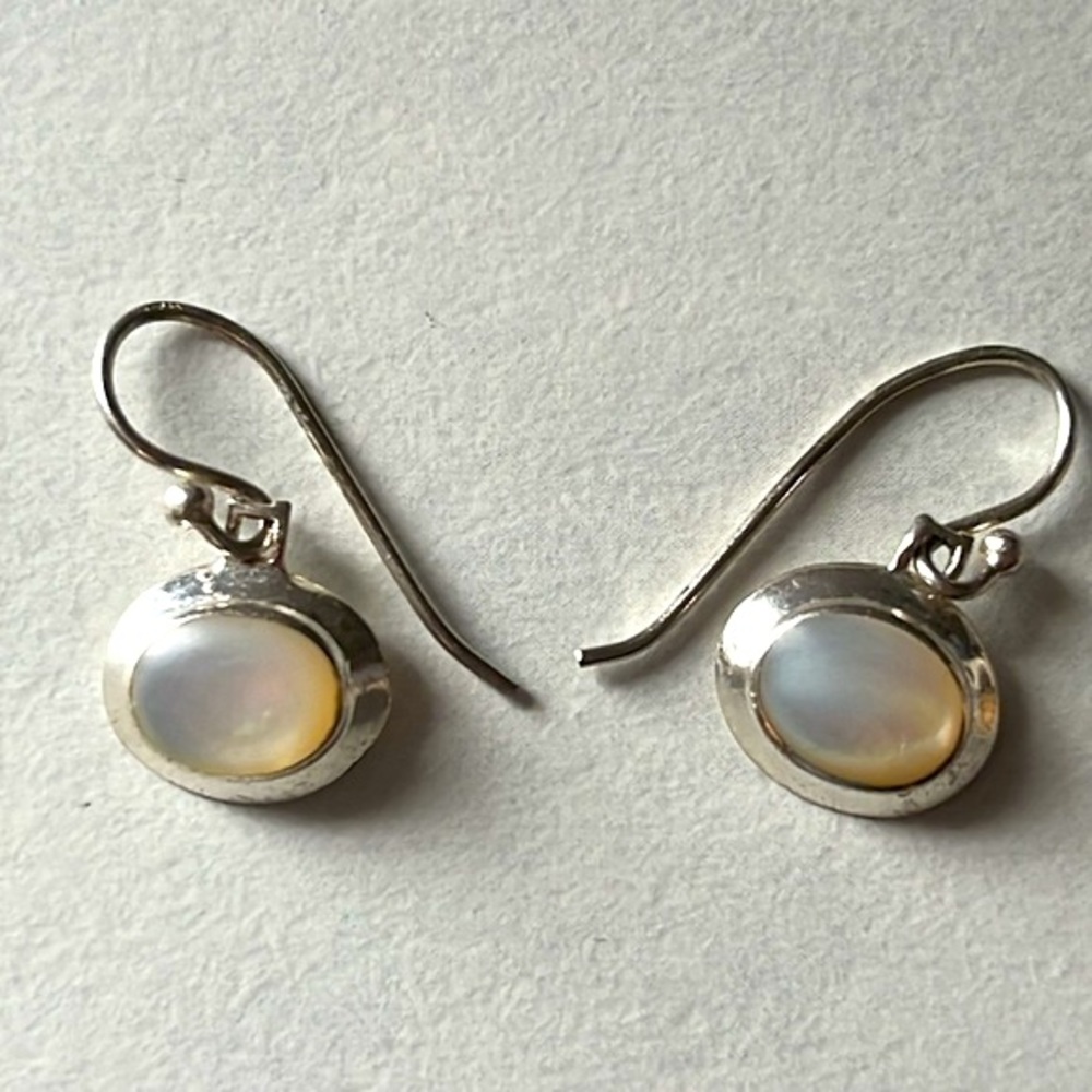 White MOP Minimalist 925 Sterling Silver Earrings